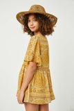 GY2629 Yellow Girls Bandana Print Ruffle Sleeve Peplum Top Back