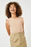GY2652 Coral Girls Ruffle Neck Striped Tank Front