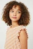 GY2652 Coral Girls Ruffle Neck Striped Tank Close Up