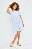 GY2684 BLUE Girls Textured Bow Back Squre Neck Dress Side