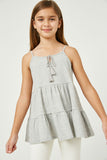 GY2685 Grey Girls Tiered Texture Knit Sleeveless Tassel Top Pose