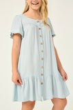 GY2708 BLUE Girls Lace Trimmed Button Down Drop Waist Dress Front