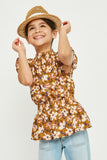 GY2729 Mustard Girls Floral Smocked Neck Sleeveless Top Pose