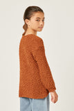 GY2741 Brown Girls Popcorn Knit Pullover Sweater Back