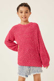 GY2741 Fuchsia Girls Popcorn Knit Pullover Sweater Front