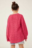 GY2741 Fuchsia Girls Popcorn Knit Pullover Sweater Back