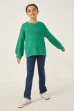 GY2741 Kelly Green Girls Popcorn Knit Pullover Sweater Full Body