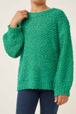 GY2741 Kelly Green Girls Popcorn Knit Pullover Sweater Detail