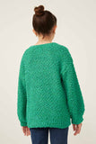 GY2741 Kelly Green Girls Popcorn Knit Pullover Sweater Back