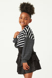 GY2763 BLACK Girls Contrast Stripe Sleeve Textured Knit Top Side