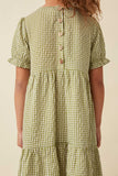 GY2806 Sage Girls Relaxed Lightweight Gingham Button Dress Detail