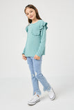 GY2837 MINT Girls Ruffled Long Sleeve Pocketed T Shirt Full Body