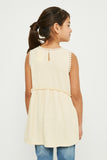 GY2869 IVORY Girls Sleeveless Ribbed Knit Crochet Trim Tank Back