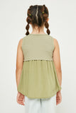 GY2871 OLIVE Girls Mix Media Contrast Tank Back