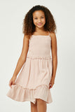 GY2880 BLUSH Girls Smocked Bodice Ruffle Detailed Dress Front