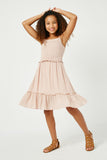 GY2880 BLUSH Girls Smocked Bodice Ruffle Detailed Dress Full Body