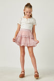 GY2927 PINK Girls Elastic Waisted Ruffle Hem Swiss Dot Skirt Full Body