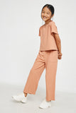 GY2932 SALMON Girls Ribbed Knit Patch Pocket Wideleg Pants Side