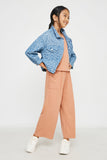 GY2932 SALMON Girls Ribbed Knit Patch Pocket Wideleg Pants Full Body 2