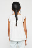 GY2940 OFF WHITE Lace Shoulder Eyelet Peplum Top Back