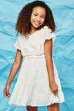 GY2945 CREAM Girls Smocked Waist Swiss Dot Dress Front