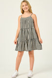 GY2954 Black Girls Gingham Tiered Sleeveless Dress Full Body