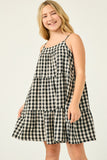 GY2954 Black Girls Gingham Tiered Sleeveless Dress Side