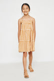 GY2954 Orange Girls Gingham Tiered Sleeveless Dress Full Body