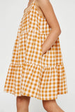 GY2954 Orange Girls Gingham Tiered Sleeveless Dress Detail