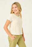 GY2962 IVORY Girls Textured Contrast Band Tee Side