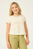 GY2962 IVORY Girls Textured Contrast Band Tee Front