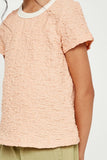 GY2962 SALMON Girls Textured Contrast Band Tee Detail