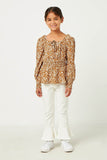 GY5419 CAMEL Girls Exaggerated Smocked Cuff Peplum Top Full Body