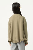 GY5469 OLIVE Girls Ruffle Hem Raw Edge Detail Waffle Knit Cardigan Back