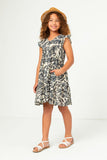 GY5572 IVORY Girls Botanical Print Ruffle Sleeveless Button Detail Dress Side