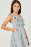 GY5589 BLUE Girls Sleeveless Smocked Detail Ruffled Tiered Dress Side