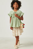 GY5593 SAGE Girls Textured Knit Ruffle Seamed Tassel Tie Top Full Body