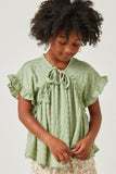 GY5593 SAGE Girls Textured Knit Ruffle Seamed Tassel Tie Top Front