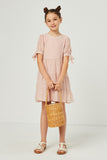 GY5595 BLUSH Girls Textured Stripe Tie Sleeve Tiered Dress Full Body