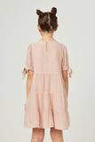 GY5595 BLUSH Girls Textured Stripe Tie Sleeve Tiered Dress Back