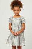 Striped Puff Sleeve Tiered Dress