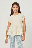 GY5642 CREAM Girls Textured Tiered Peplum Knit Top Front