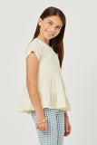 GY5642 CREAM Girls Textured Tiered Peplum Knit Top Side