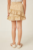 GY5664 Yellow Girls Floral Printed Asymmetric Ruffle Skirt Back