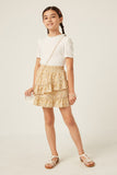 GY5664 Yellow Girls Floral Printed Asymmetric Ruffle Skirt Full Body