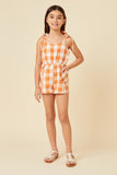 Tie Shoulder Smocked Back Checkered Romper