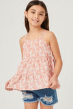 GY5814 PINK Girls Botanical Print Tiered Tank Front