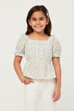 GY5837 IVORY Girls Embroidered Eyelet Ruffled Floral Peplum Top Front