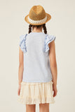 GY5873 BLUE Girls Marled Textured Ruffle Rib Knit Tank Back