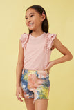 GY5873 MAUVE Girls Marled Textured Ruffle Rib Knit Tank Front